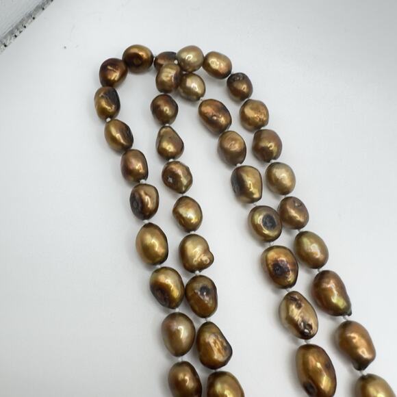 Natural 4mm Copper Genuine Baroque Pearl Necklace 46" Hand Knotted No Clasp QVC - Picture 5 of 10